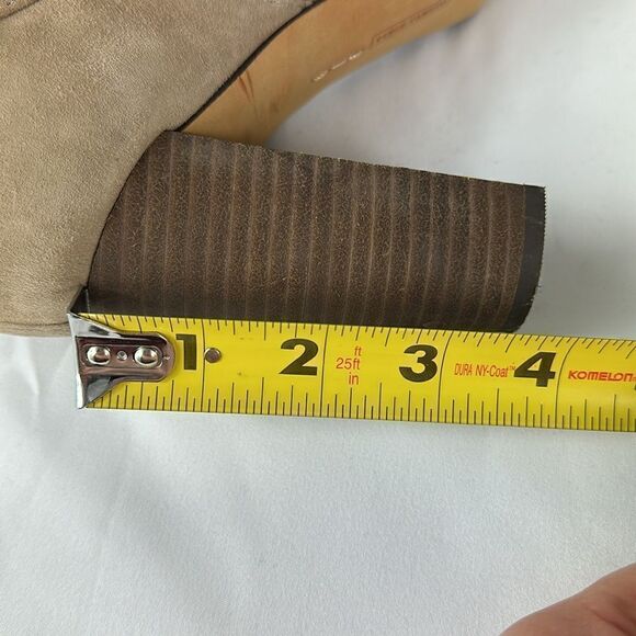 Vince Camuto Conley Buckle Tan Suede Leather Peep Toe Heeled Boots Size 8.5 - Picture 10 of 11